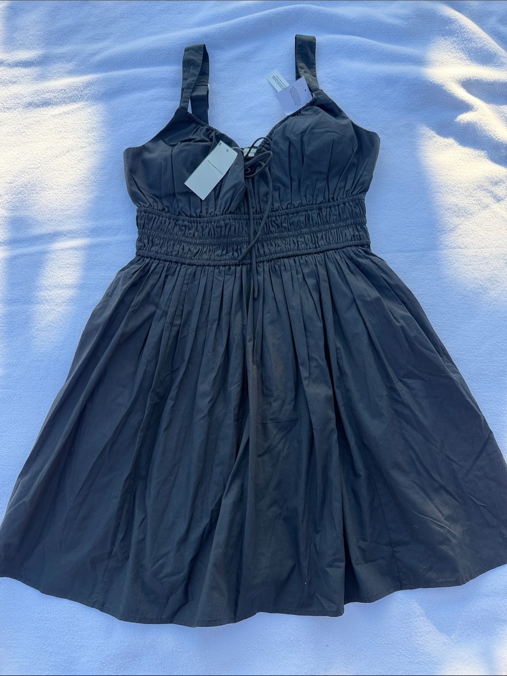 Abercrombie & Fitch Black Smocked Waist Dress with Lace-Up Bodice